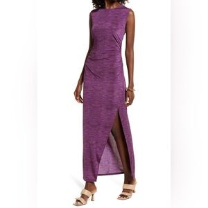 Open Edit Ruched Body-Con Midi Dress Purple Size Medium Nordstrom Sleeveless